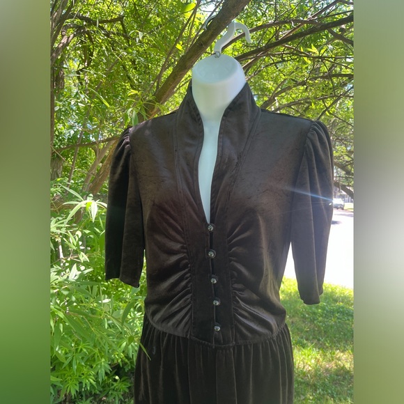 Velvet size S mid-length tie dress with buttons - Picture 3 of 10